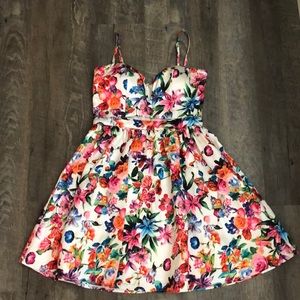 Ivory flower print cut out dress